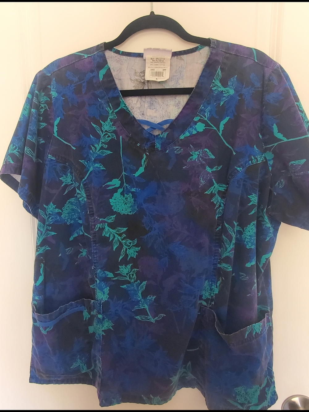 Blue & Teal Floral Scrub Top